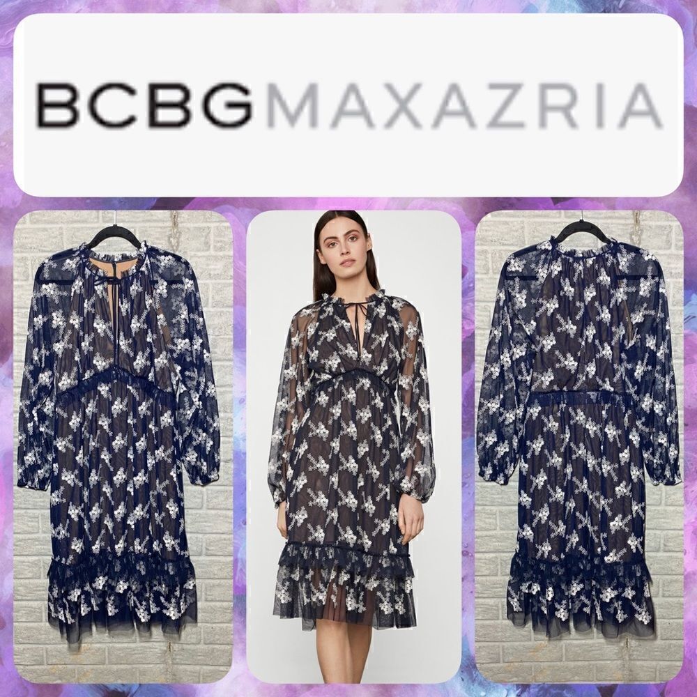 NWT MSRP $398 BCBGMaxAzria Daisy Mesh Dress Women's Size Large